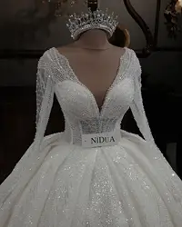 Exquisite Beading Wedding Dresses For Women Luxury Sequined Pearls V Neck Crystal Bridal Gowns Formal Occasion Vestidos De Novia