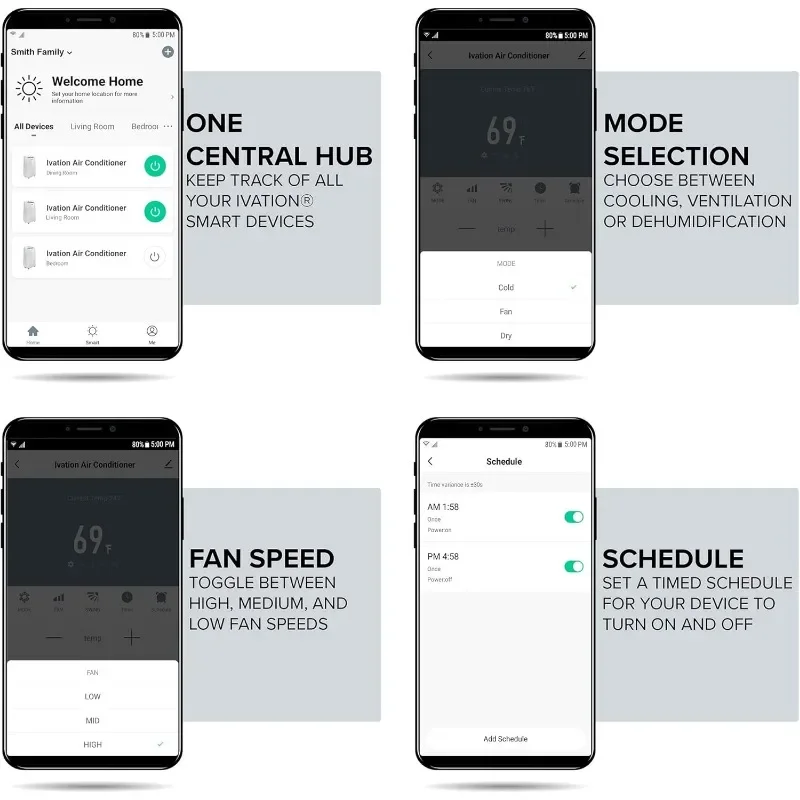 Aire acondicionado portátil Ivation de 13.000 BTU con Wi-Fi para habitaciones de hasta 500 pies cuadrados (8,500 BTU SACC)