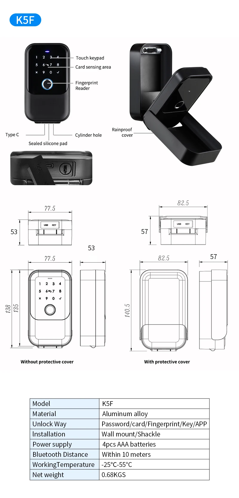 Waterproof Key Safe Box Fingerprint Storage Secret Key Safety Box Support Tuya App TTlock Bluetooth to WiFi Hub Unlock Padlock