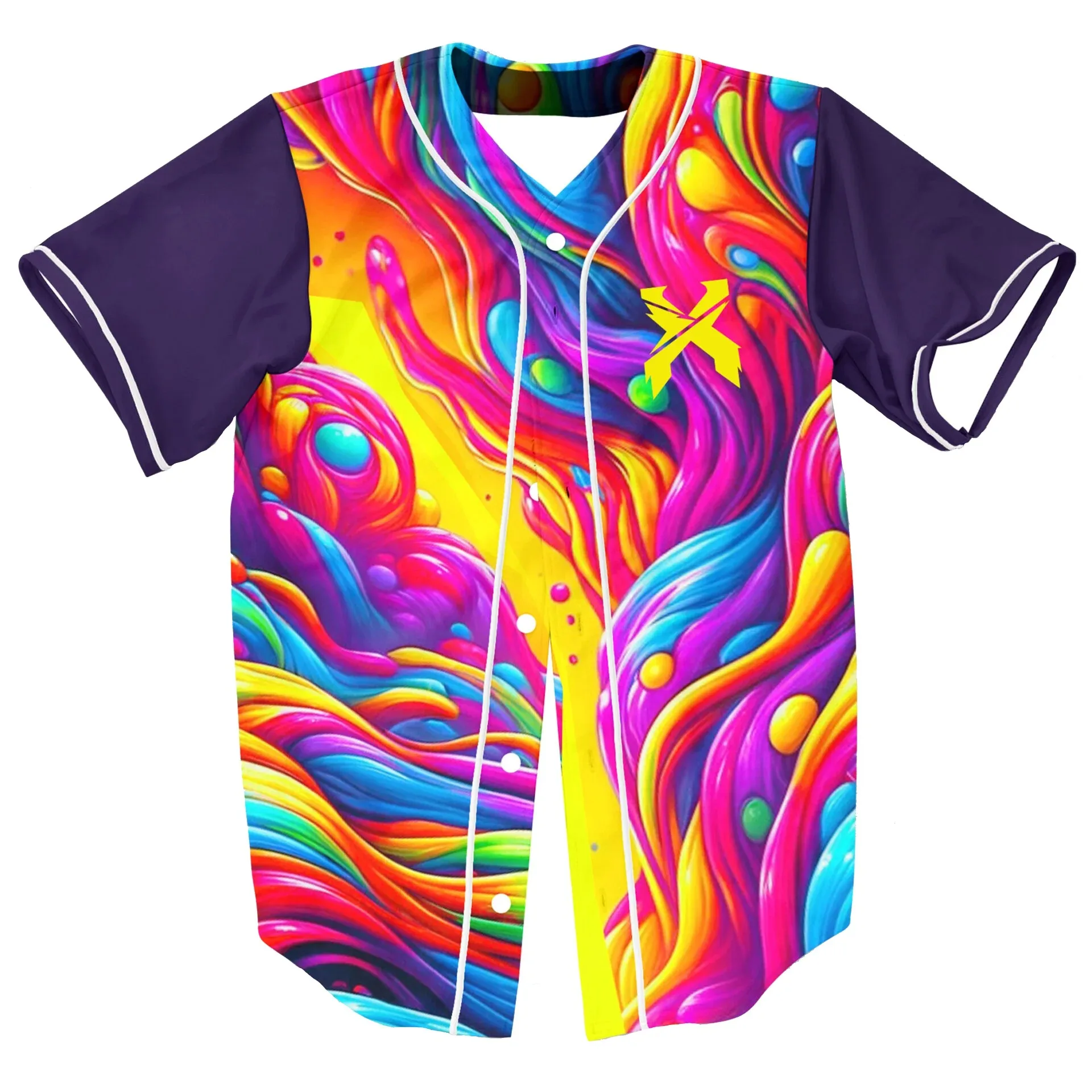 Excision Trippy Colorful Baseball Jersey Merch Men/Women Harajuku Thin button Baseball uniform Oil Slick Baseball Jersey