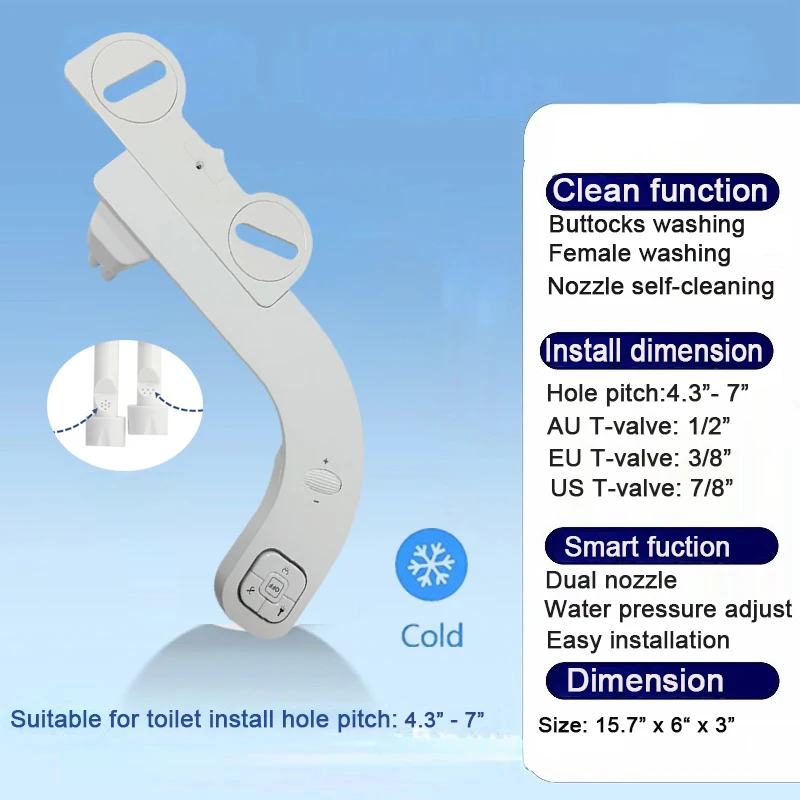 No Electric Left Panel Bidet Toilet Seat Adjust Water Pressure Bidet Wash Inteligente Toilette WC Tapa No Power Bidet Attachment