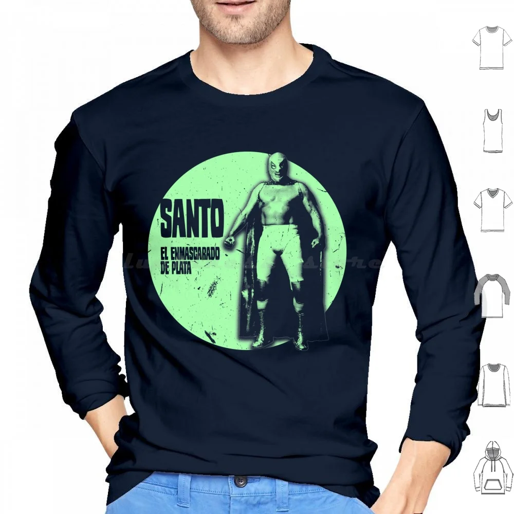 Santo Sudadera con capucha de algodón de manga larga El Santo El Enmascarado De Plata Lucha Libre Wrestling Exploración B Película B Película Z