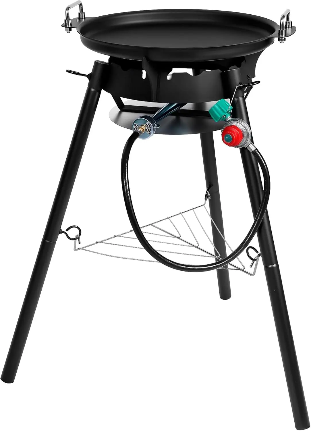 Juego de Sartén para Paella con Quemador, Sartén de Acero al Carbono de 16 Pulgadas para Exteriores y Patas Reforzadas/Ajustables para Cocinar al Aire Libre-Q044-2