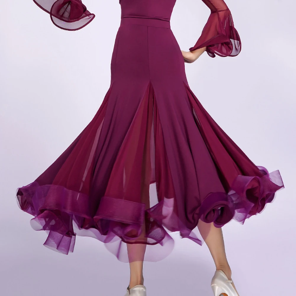 Emerald Green Long Dress New Style Ballroom Dance Flamenco Skirt Standard Fishbone Skirt Roland Purple Fashion Black Waltz Skirt