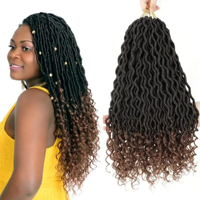 Häkelhaar, 61 cm, Häkel-Locs, 24 Stränge, Ingwer-Göttin-Locs, weiche Locs, lockige Enden, Faux Locs, synthetische Zöpfe für schwarze Frauen