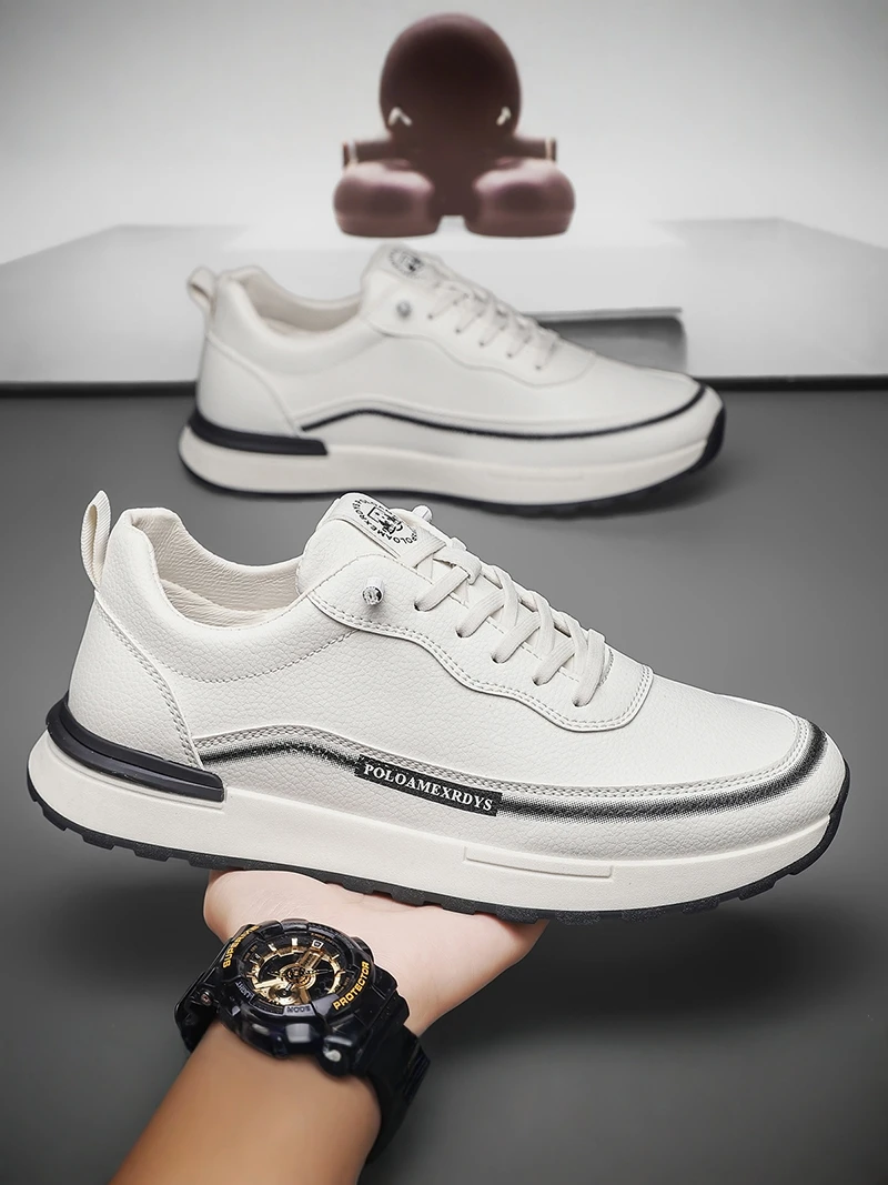 

Agan Men's Shoes 2026 New Summer Casual Waterproof Leather Surface No-Tie Work Soft Bottom White Sneakers Fashionable Single ...