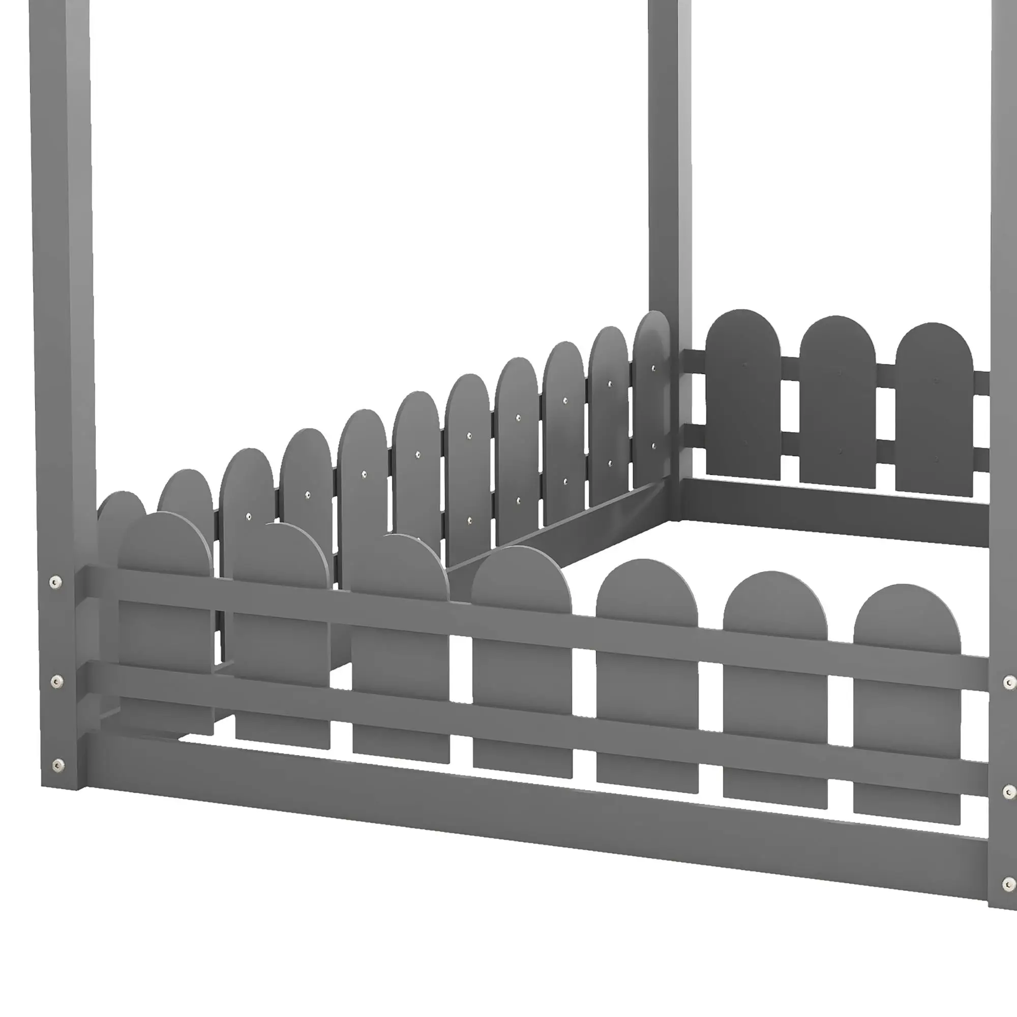 for kids Full Size Wood House Bed Frame with Fence - Stylish Gray Design for Boys & Girls