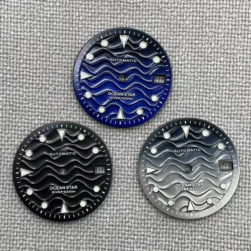 Циферблат NH35, 28,5 мм, S-циферблат, океанская звезда, светящаяся волнистая текстура, стрелки часов для NH35/36, модифицированные механизм, сменные детали часов