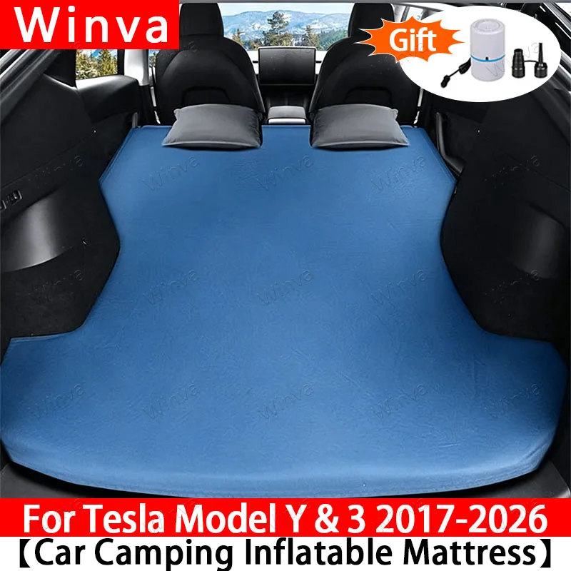 

Надувной матрас для кемпинга из замшевой ткани для Tesla Model 3 и Y 2017-2026: портативная автомобильная кровать для путешествий и отдыха на природе