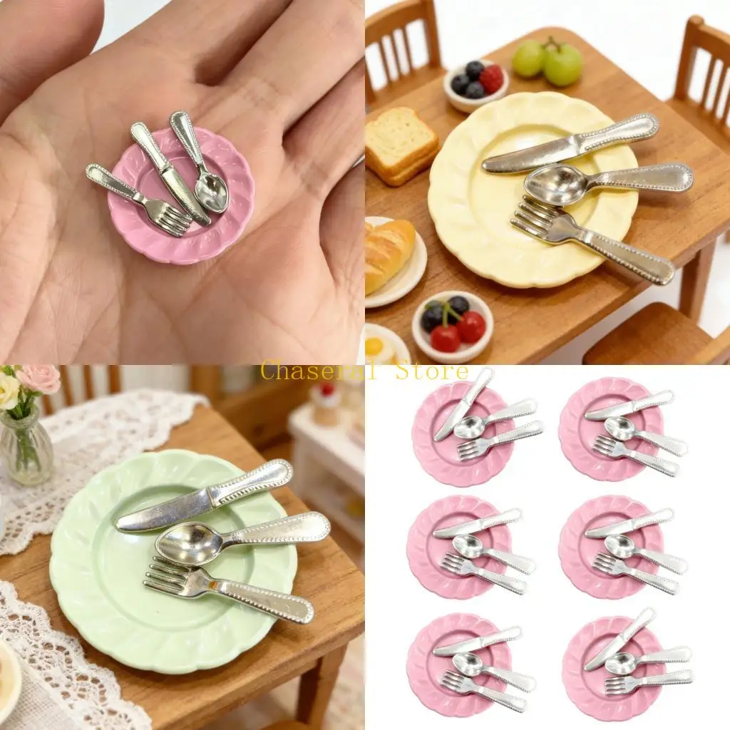 

E7CE Miniature Cutlery Set of 6 For Doll House Scene Enhancement Realistic Furniture