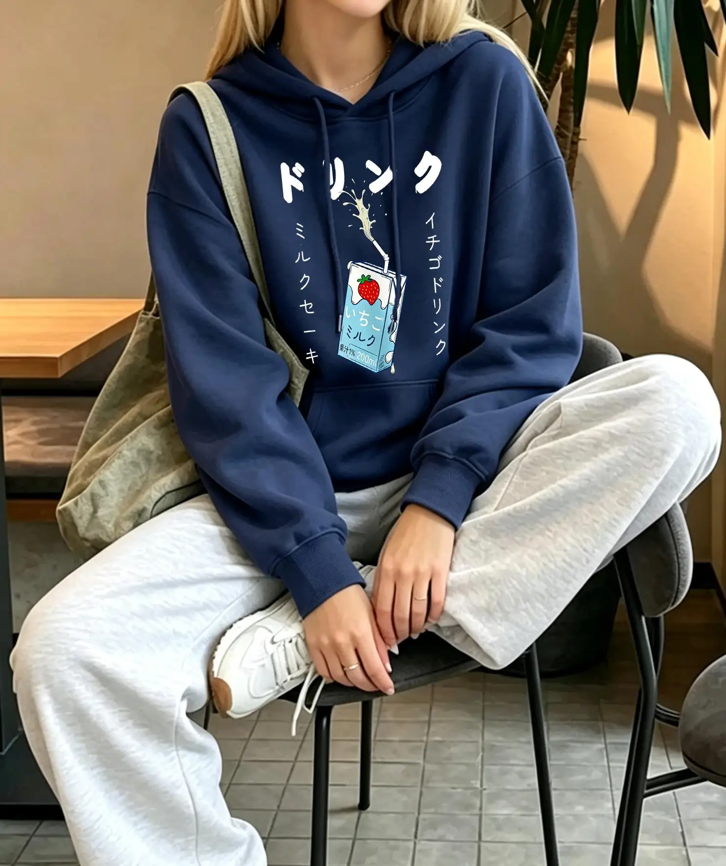 Delicious Strawberry Flavored Juice Pattern Hoodies Women Korean Fleece Hoody Pocket Y2K Female Hoodie Autumn Loose Pullover
