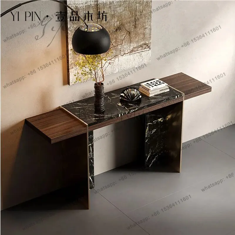 Italian simple solid wood entrance table marble countertop entrance table end view table