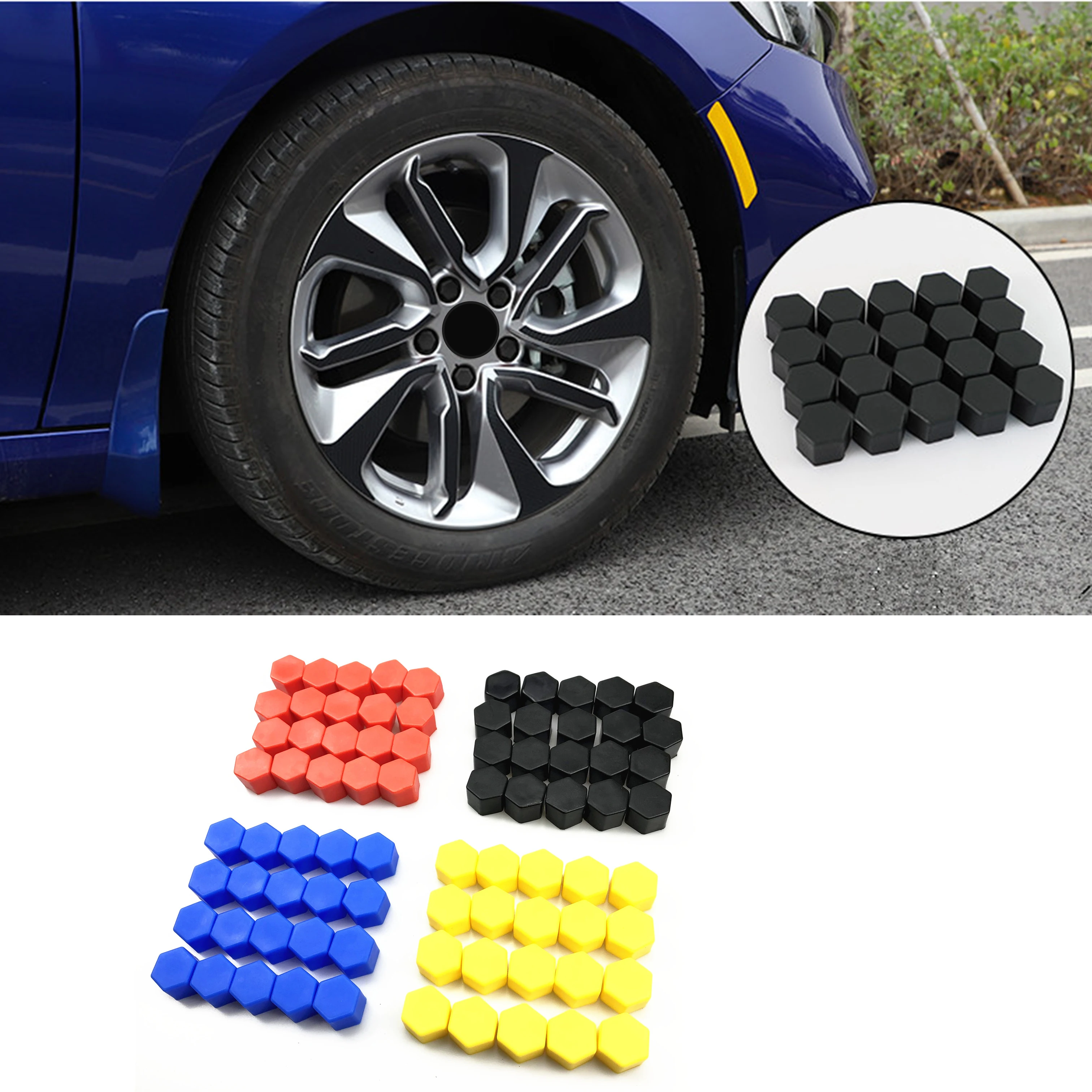 20Pcs 17mm 19mm 21mm Black Car Wheel Caps Bolts Covers Silicone Auto Wheel Hub Protectors Screw Cap Exterior Anti Rust Cover