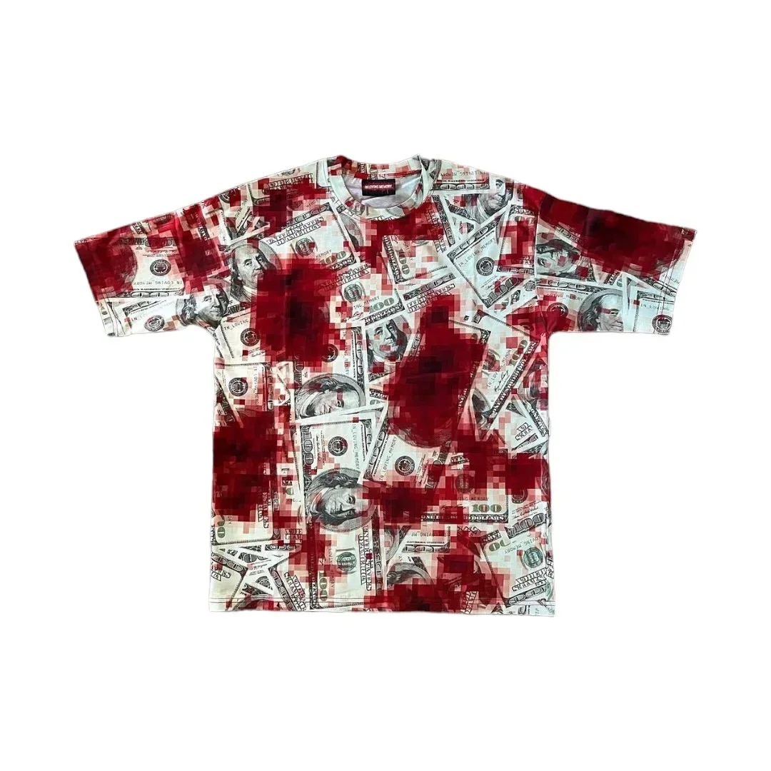 New Y2K Gothic Harajuku Mosaic Blood Print T-shirt Men Loose Street Style Short-sleeved Hip-hop Trend Brand T-shirt