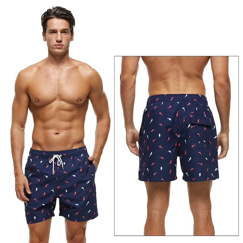 Summer  Fashion Polyester Men Shorts Beach Quick Dry Printing Swimsuit Plus Size Mesh Liner Surfing Gym Shorts Men Men swim