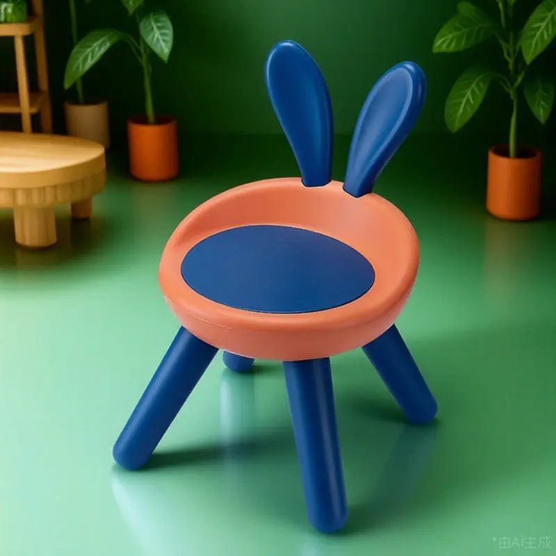 人間工学に基づいた子供用バックチェア、ウサギ型の背もたれ、三角形の安定したベース、落下防止、子供用プラスチック製スツール、家庭菜園用