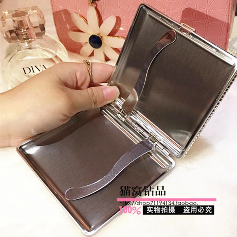 20pcs*84mm Cigarettes Woman Cigarette Box Case Metal Exquisite Shiny Rhinestone Pink Purple