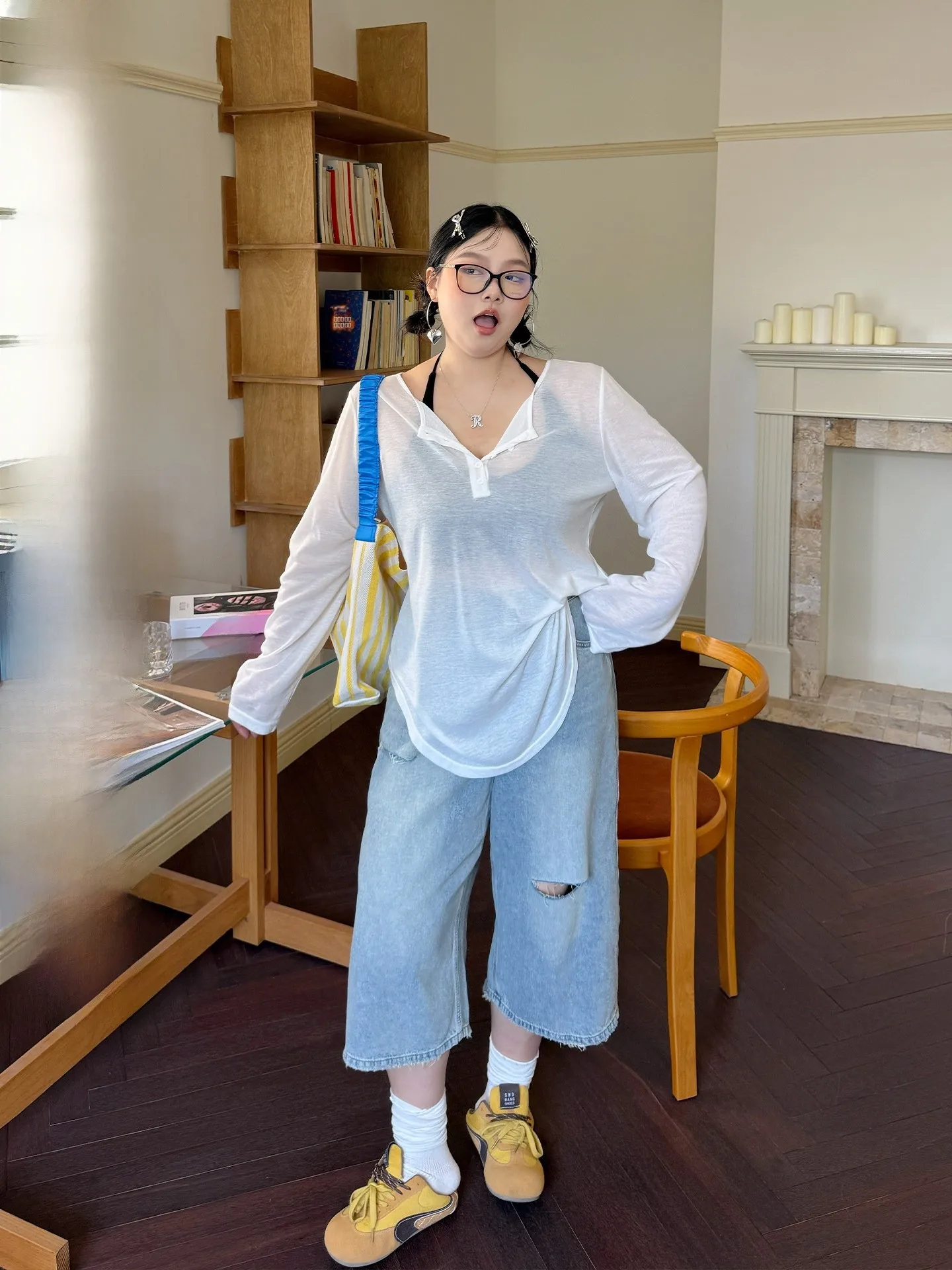 

Джинсы с высокой талией и широкими штанинами для похудения, с микро-дизайнерскими прорезями, повседневные летние джинсы для женщин больших размеров