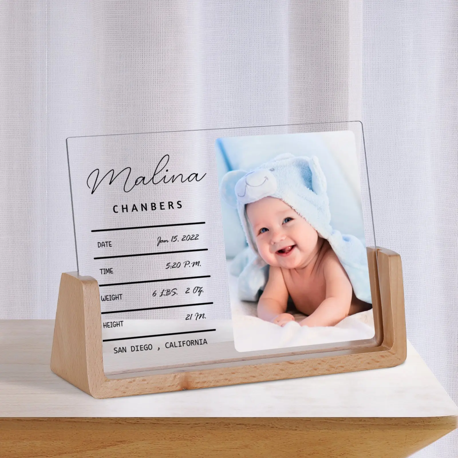 Custom Birth Announcement Acrylic Plaque Nursery Decor Personalised Newborn Keepsake Gift Ideas for Dad Mom Mother\'s Day Present