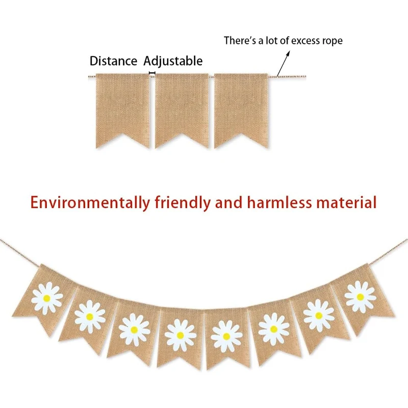 Jute-Sackleinen-Gänseblümchen-Banner, rustikale Girlande, Gänseblümchen-Blume für Frühling und Sommer, Mottoparty, Dekoration, Geschenk, Heimmantel, Kaminzubehör – Detail 3