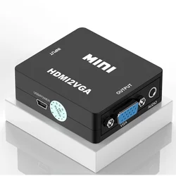 1080P HDMI to VGA Converter HDMI Male to VGA Female Box Adapter with 3.5mm Audio out for PS4 PC Laptop HDTV Projector DVD Switch