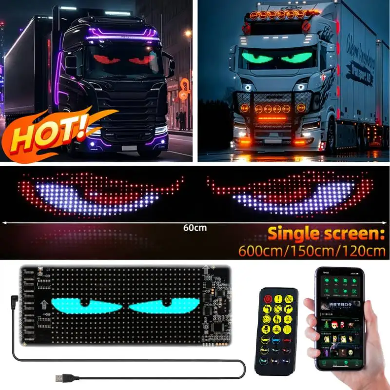 Panel de luz LED píxel con control remoto por aplicación, tipo ojo de diablo, DC 5V, para personalizar texto, con desplazamiento, plegable, para tablero o parabrisas.