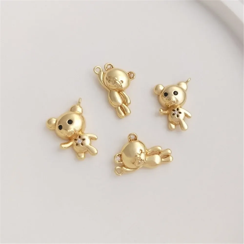 

14K Gold Plated Inlaid zircon lovely bear pendant handmade pendant diy bracelet necklace earrings pendant