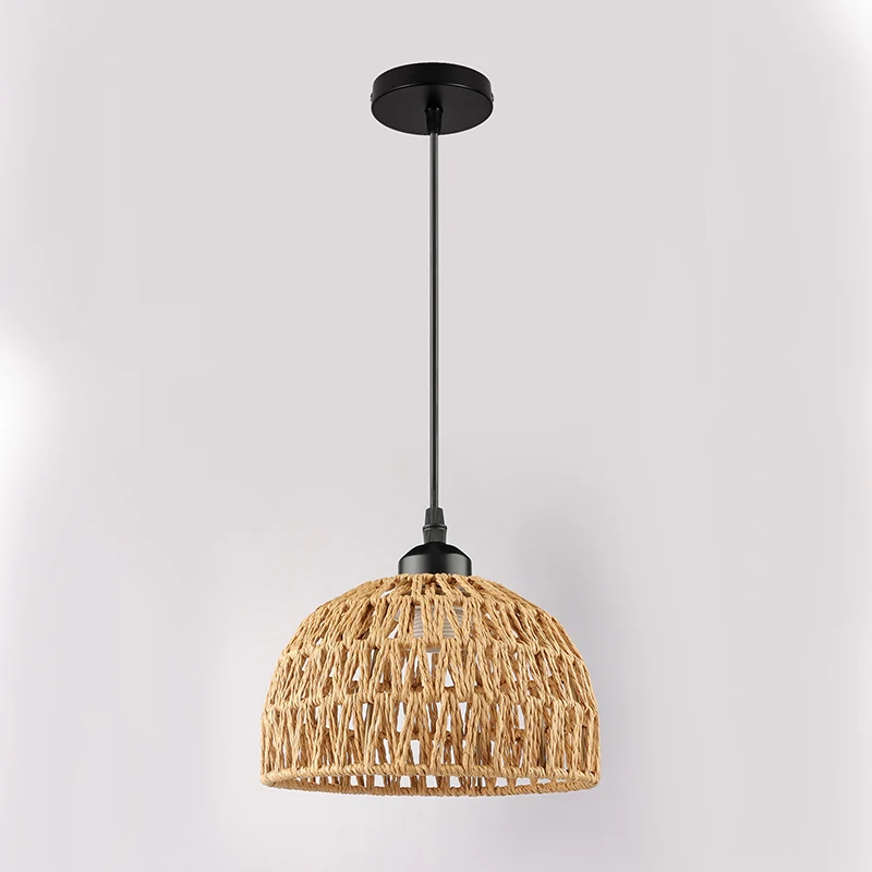 E27 Hemp Rope Woven Iron Pendant Lamp, Bulb Not Included, 1.2m Adjustable Hanging Wire for Kitchen Island Bar Corridor Decor