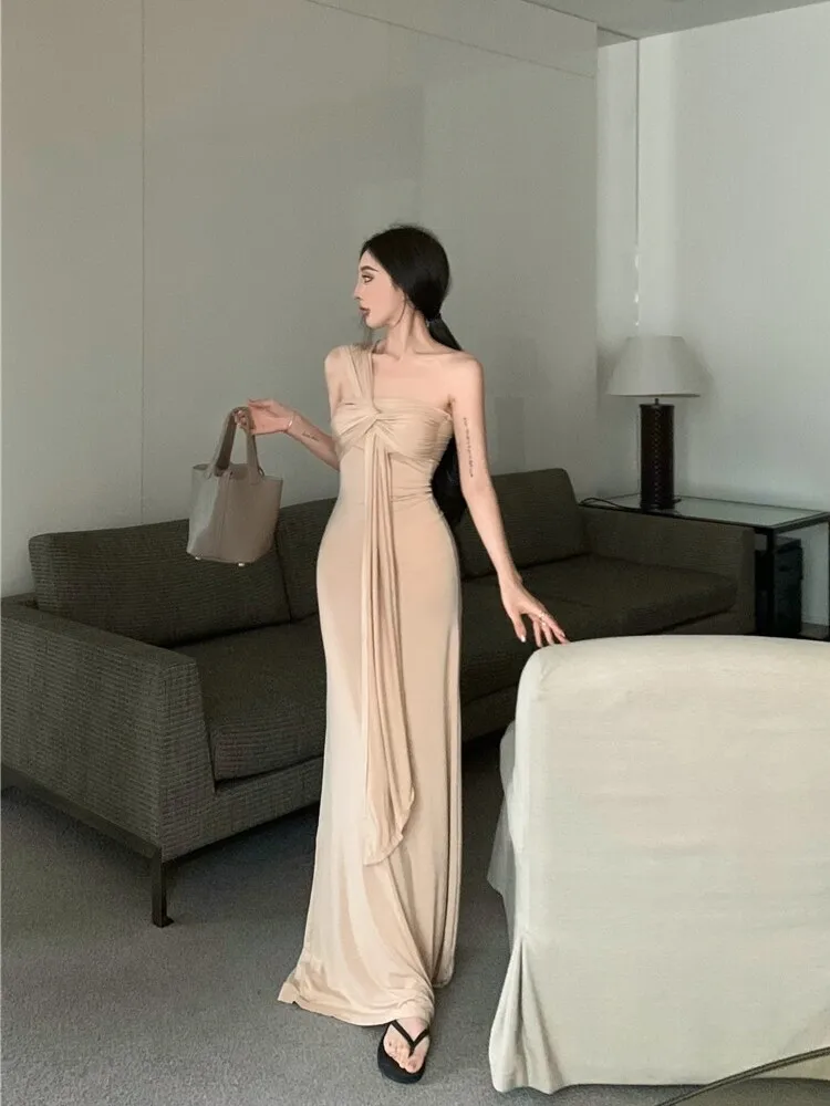Ele Sexy Thai Sle Wrap Dr Feminino Slim Fit Strapl Vestido Nó Design Saia Longa Or Top Faionable Ensemble