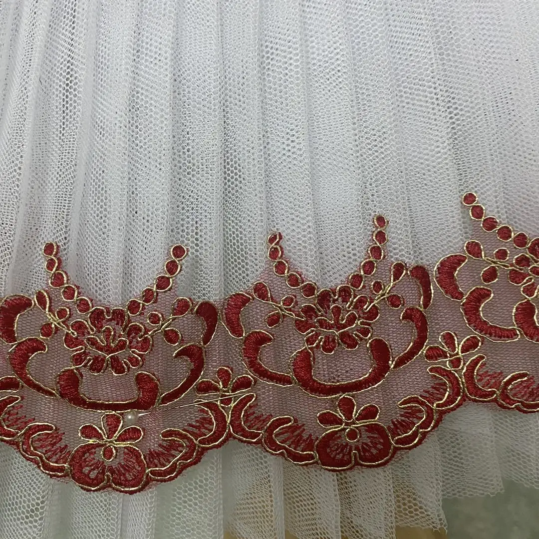 2 Yards Exquisite Gold Umriss Burgund Stickerei Spitze Trimmen Kleid Heimtextilien Spitze DIY Dekorative Accessoires 8 cm