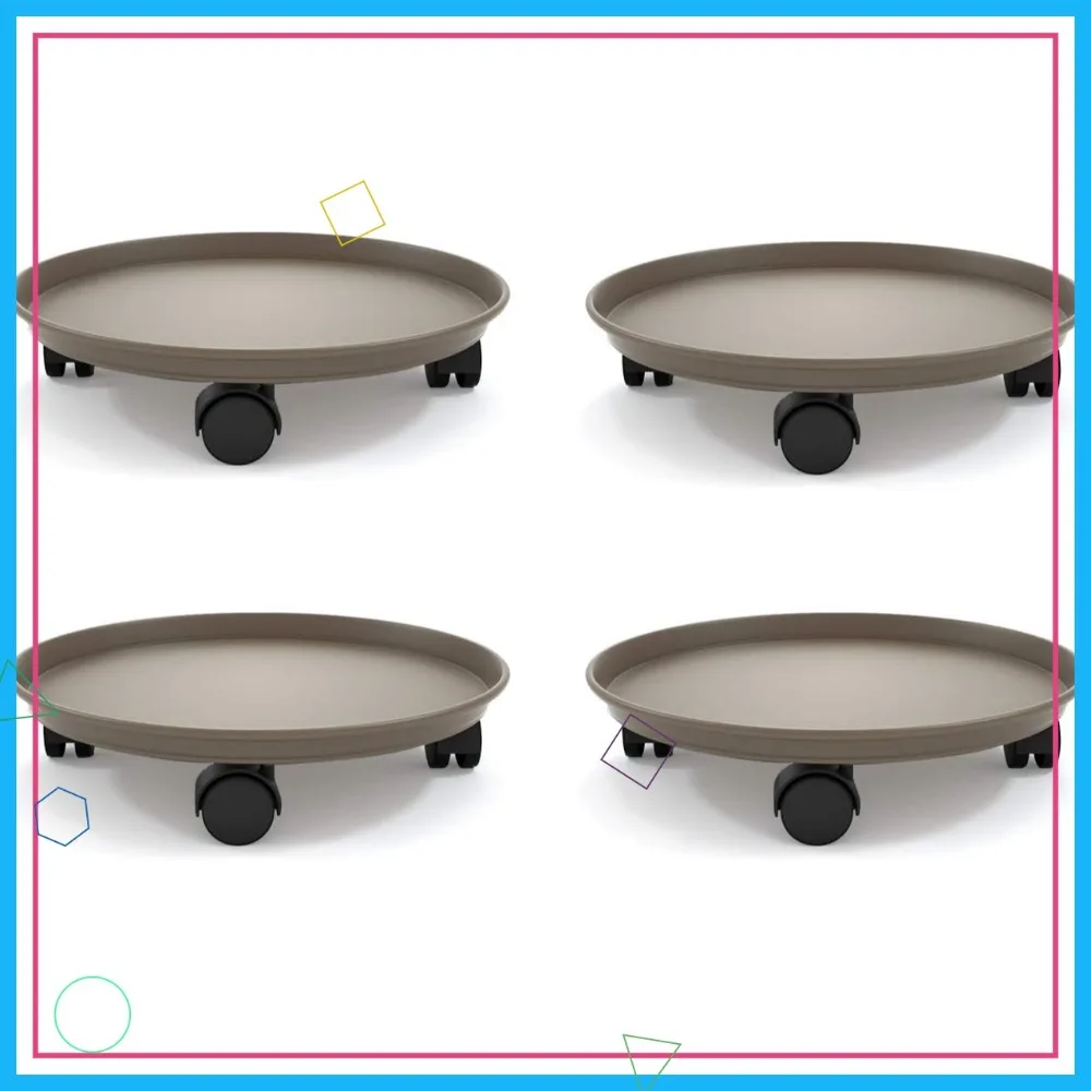 

14 Inch Plant Caddy with Wheels, 4 Pack Heavy Duty Plant Stand Dolly Tray for Indoor/Outdoor, Brown