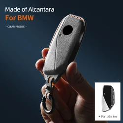 Alcantara-funda para llave de coche, Carcasa protectora para llavero, accesorios para BMW serie 7 735 i 740 Li X7 X1 U11 2023 I7 G07 LCI XM