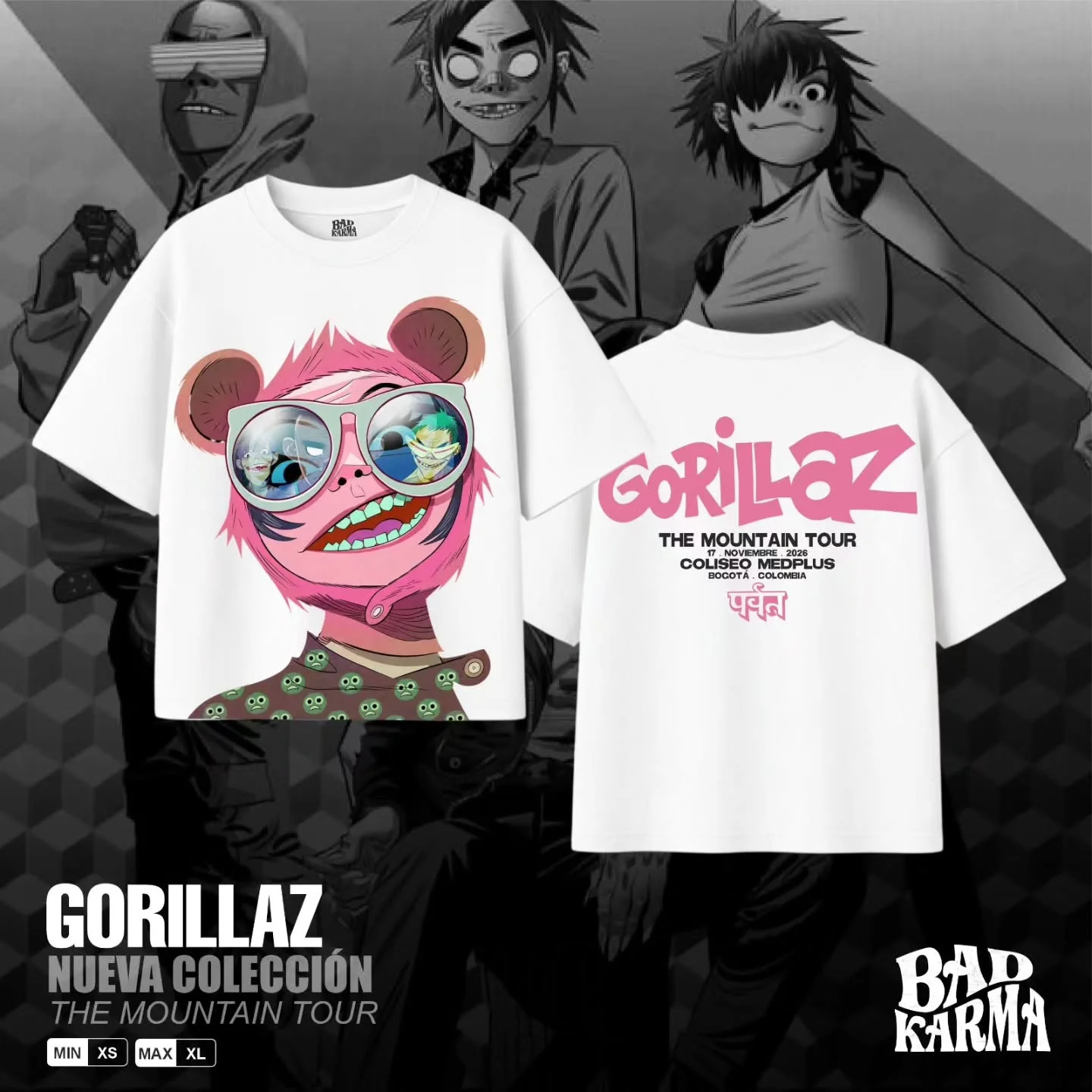Gorillaz Band T-Shirt 2026 New Unisex Cotton Tee Gorillaz The Mountain Tour Double Sided Print Music Fan Short Sleeve Streetwear