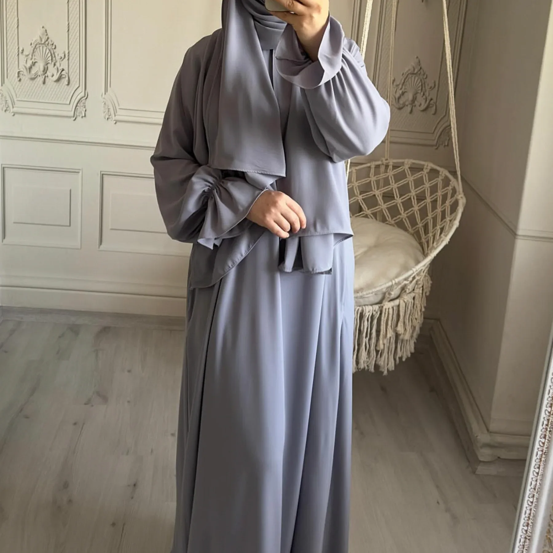 Plain Abaya with Integrated Hijab Scarf Zipper Front Islamic Jilbab One Piece Muslim Women Prayer Clothes Dubai Dress Ramadan