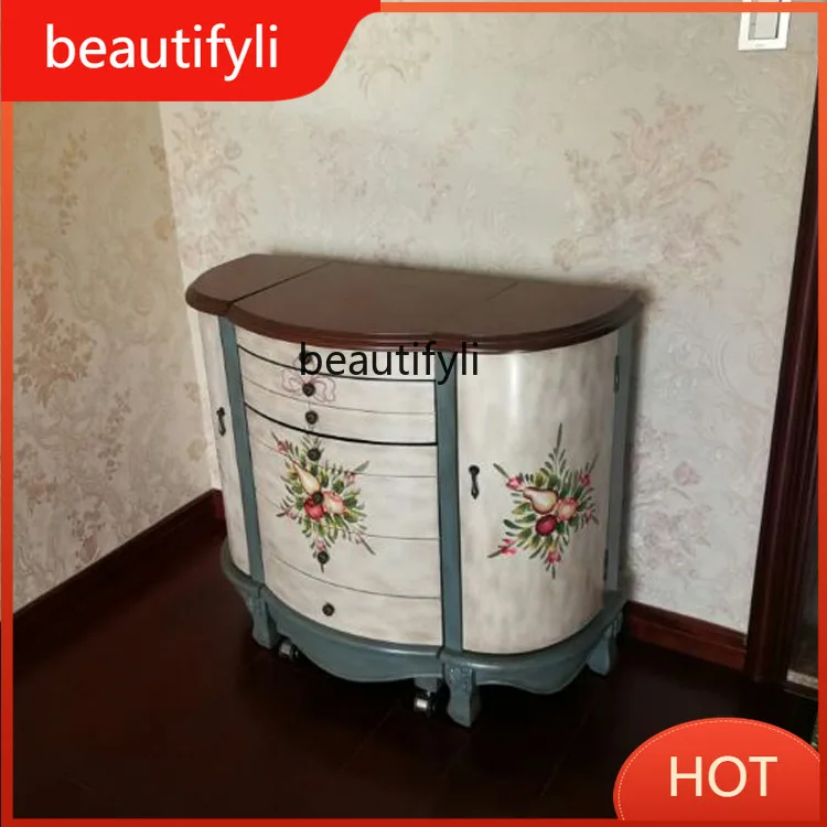 A139 American Style Flip Cover Folding Bedroom Solid Wood Dressing Table Makeup Table Vintage Distressed Pastoral Painted