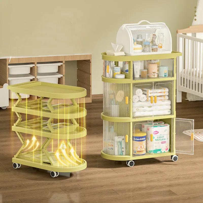 Simple Trolley Rack Living Room Floor Foldable Dust Resistant Multi-Layer Snack Toys Sundries Organizer Storage Rack