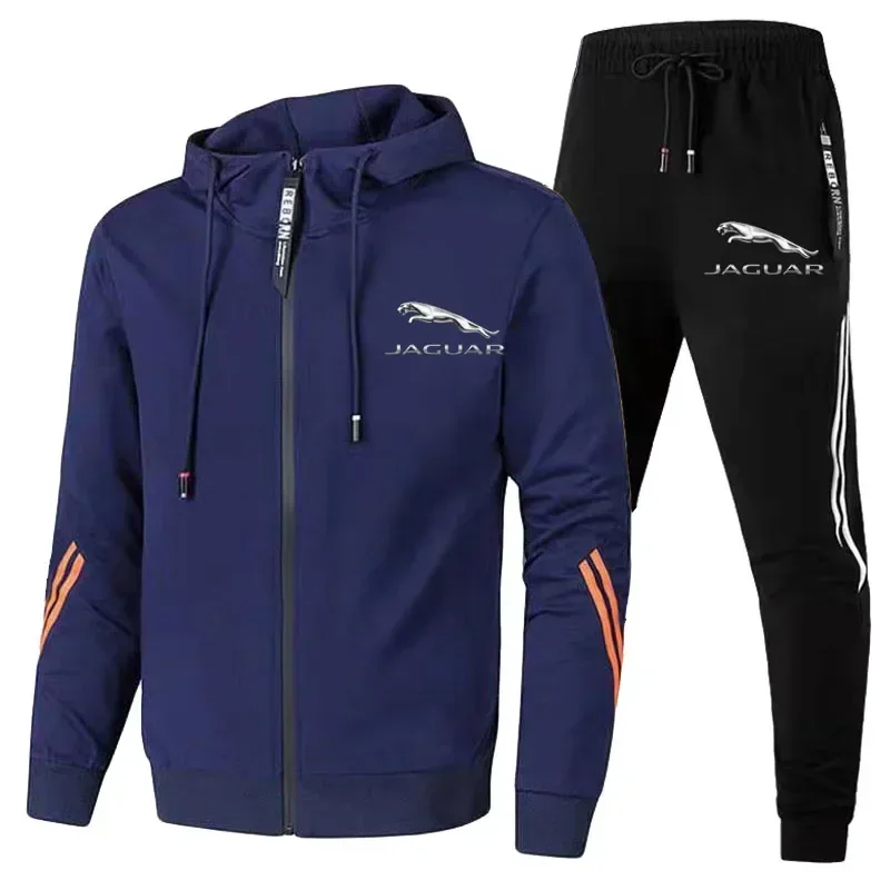 Men Jaguar Auto Logo Print 2 Piece Sets Sportswear Hooded And Pant Sweatshirt Gym Running Clothes 2023 Newtraining Suit