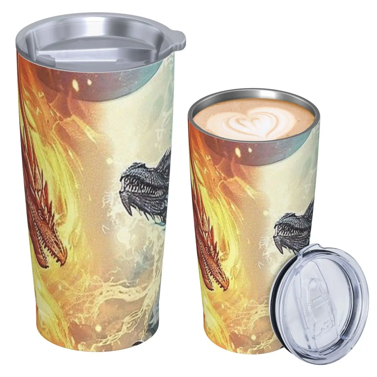 Red Fire Dragon Stainless Steel Tumbler Vacuum Insulated Mug Thermal Cold Bottle Straw With Lid 20oz