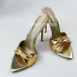 Luxury Gold High Heels Slippers Women Trendy Toe Strap Feminine Stiletto High Heels Mules Ladies Summer Gorgeous Evening Shoes