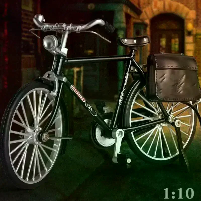 1セット シミュレーションコレクションギフト 1:10モデル ミニレトロ合金自転車 ダイキャスト マウンテンメタルバイク 空気入れ付きおもちゃ