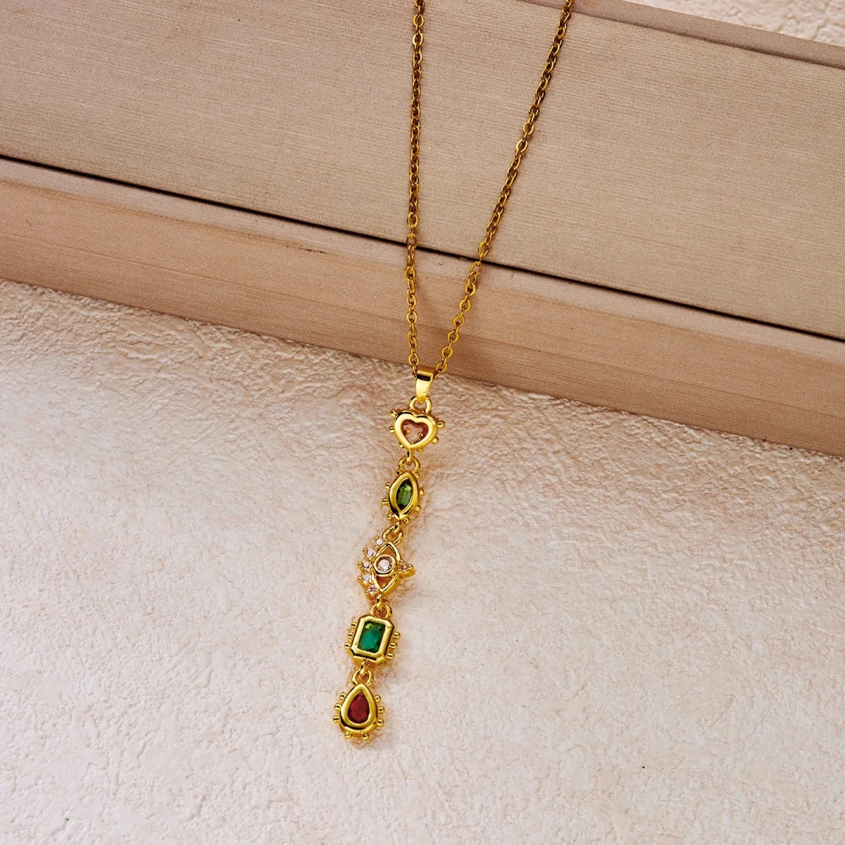 Glänzende Zirkon-Halskette mit geometrischen Verbindungsstücken und Quasten aus Edelstahl für Damen und Herren, Herz, Auge, Wassertropfen, Sonne, Mond, Stern, Choker-Schmuck – Detail 26