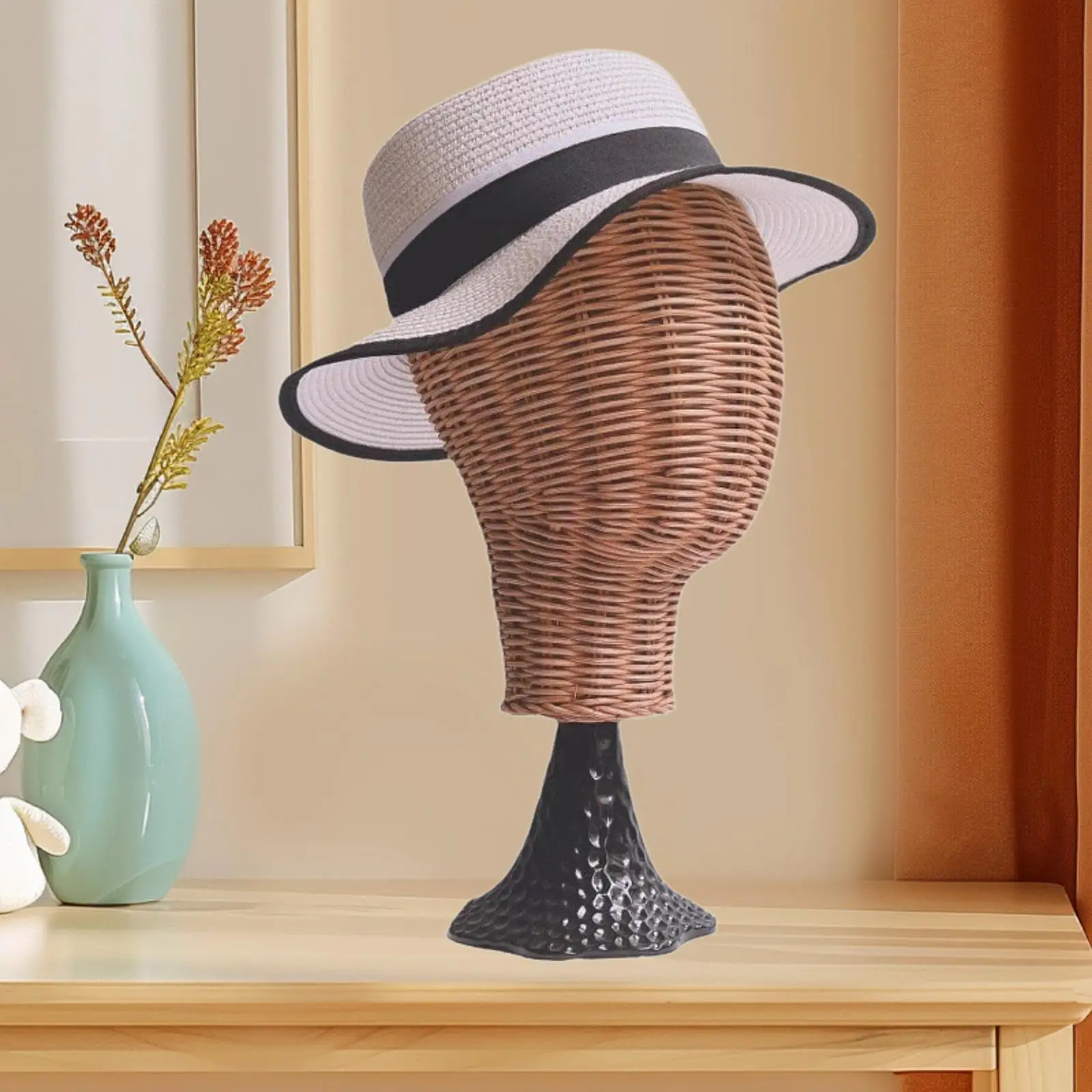 

Rattan Mannequin Head Stand Wigs Stand Stable Wicker Showcase Hat Rack for