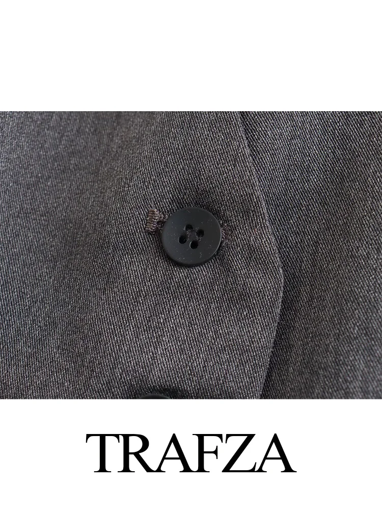 TRAFZA-Camisola de alças Vintage de lapela feminina, lima suspensa, calças de cenoura, cinza, moda unissex, elegante