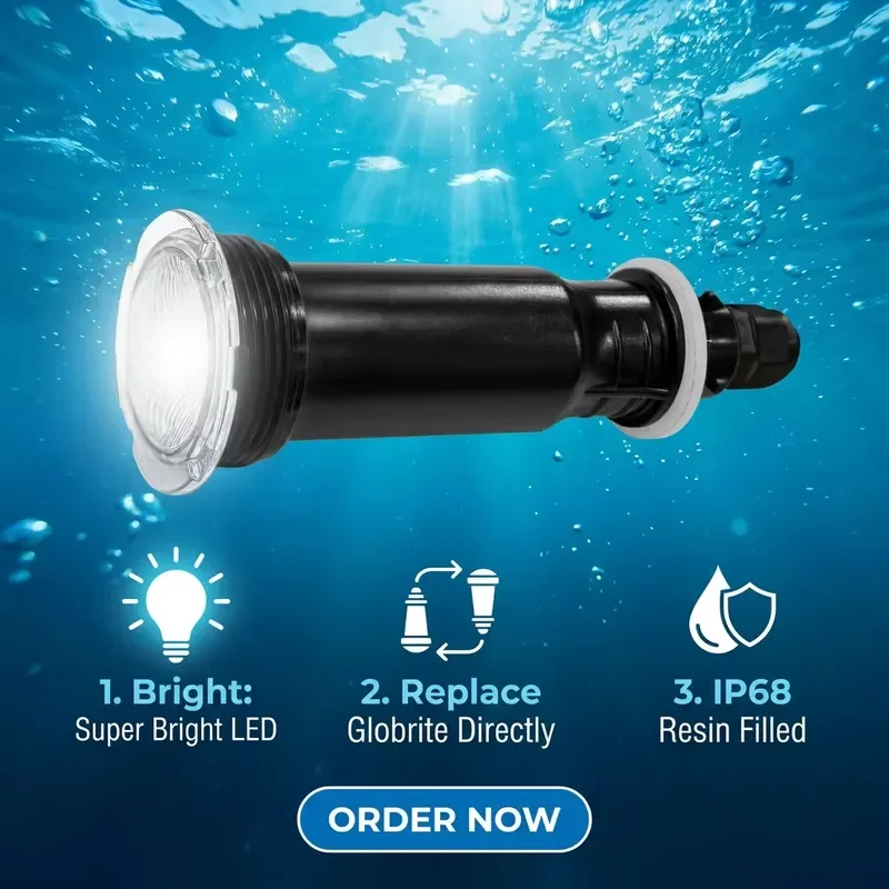 Refined 1.5 Inch RGBW LED Pool Light 12W Multi Color Direct Replacement for Pentair Globrite 50FT/100FT Cable Pool Light
