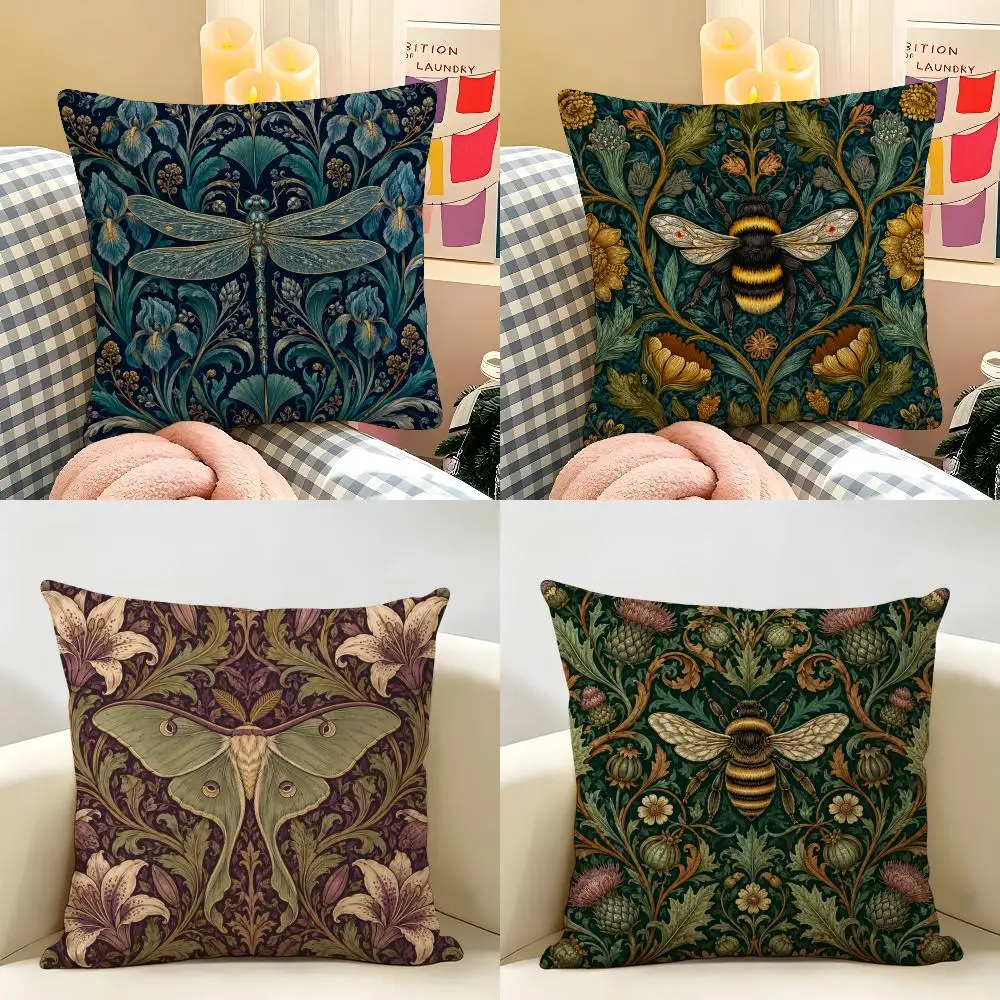 Bumblebee and Flower Cushion Cover Natural Linen Double Sided Print  Throw Pillow Case for Sofa Couch Home Decor
