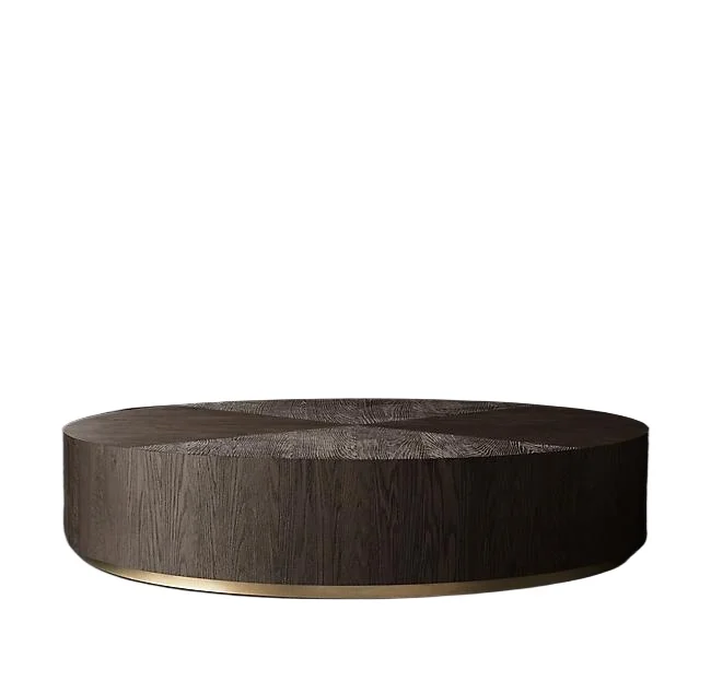 

Modern light luxury neoclassical village living room furniture oak round design metal coffee table coffee table tea table