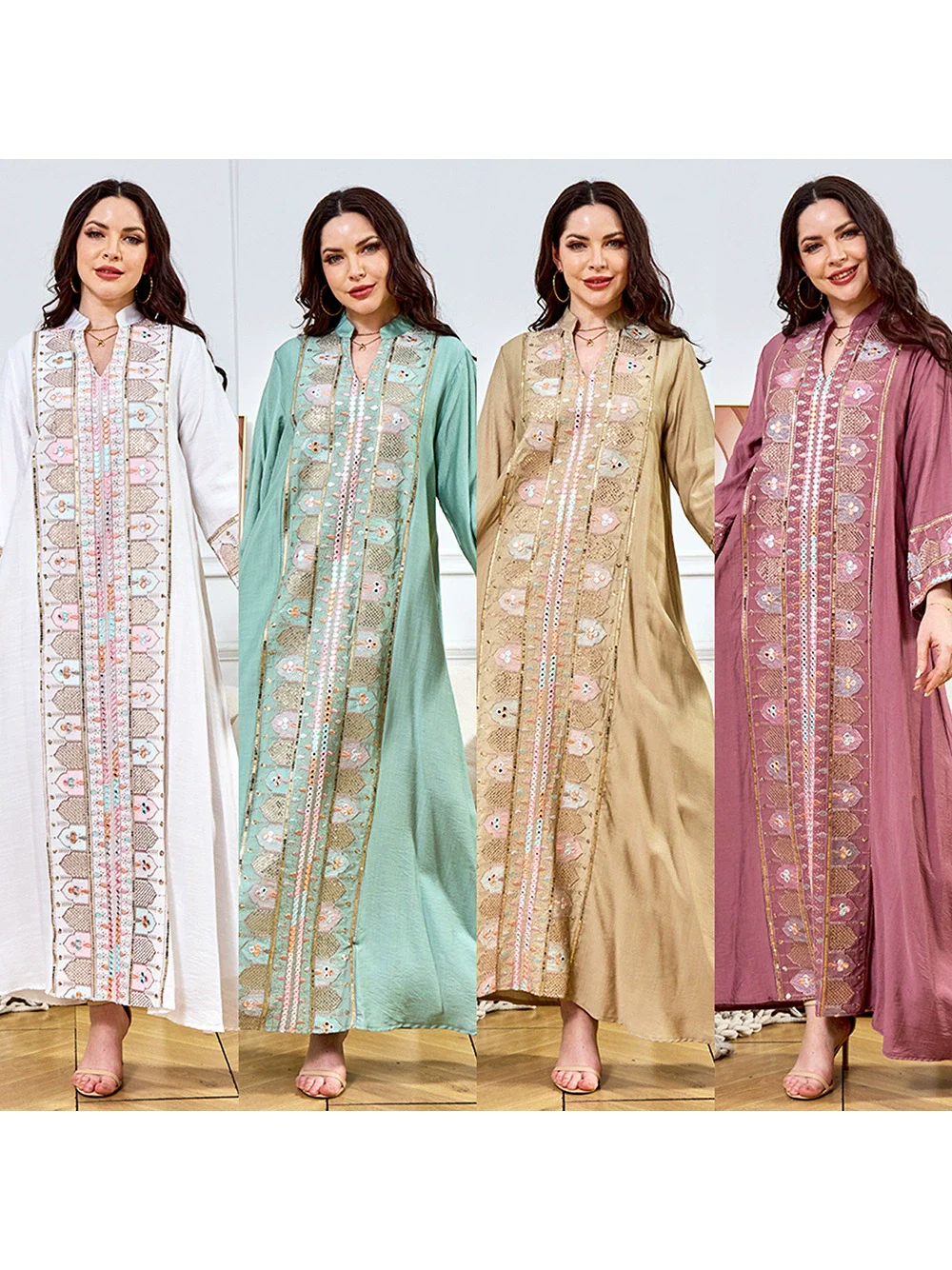 

Middle East Saudi Arabia Dubai Islamic Ramadan Women's Fashion Bead Evening Dress Muslim Luxury Dress Abaya Robe