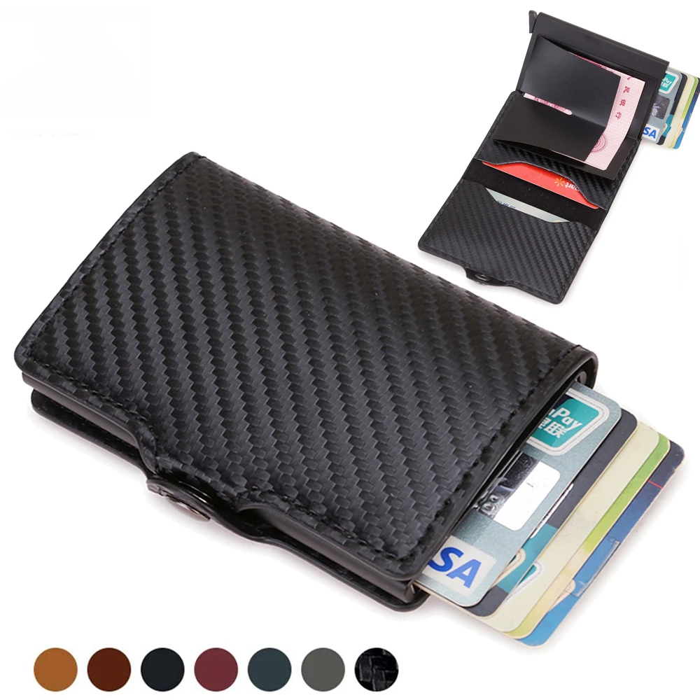 Carbon Fiber Slim Aluminum Men Wallet ID Credit Card Holder Mini  Wallet Automatic Pop up Bank Card Case.