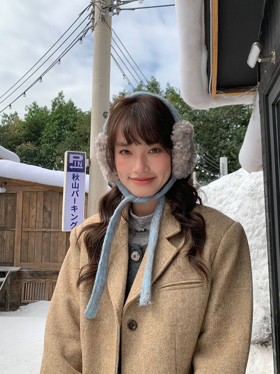 Модные милые плюшевые рулоны, флокированные наушники унисекс, осень-зима, теплый шерстяной шейный платок, универсальный шейный платок-ушанка с воротником