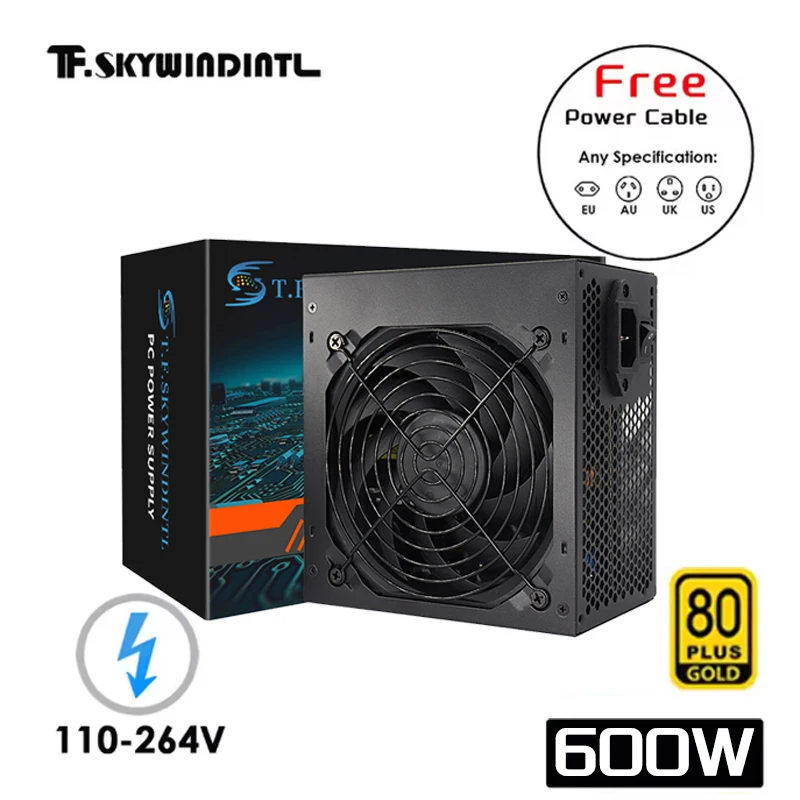 

TFDP Non-Modular 600W 80 Plus Gold ATX Desktop Power Supply Unit For Gaming PC Computer PSU 600W 12cm slient black fan